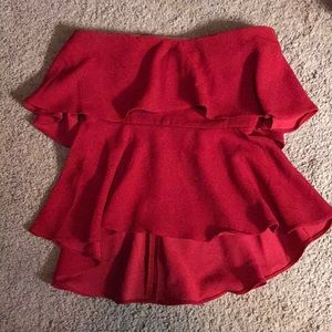 Do+Be Strapless ruffle high low peplum top